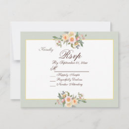 Elegante Tarjeta RSVP de Boda Floral Verde Sage