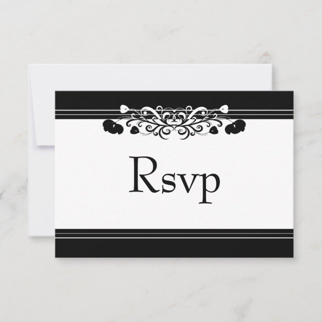 Elegante tarjeta RSVP de Boda Flourish en Blanco y (Anverso)