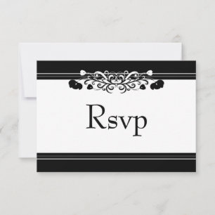 Elegante tarjeta RSVP de Boda Flourish en Blanco y