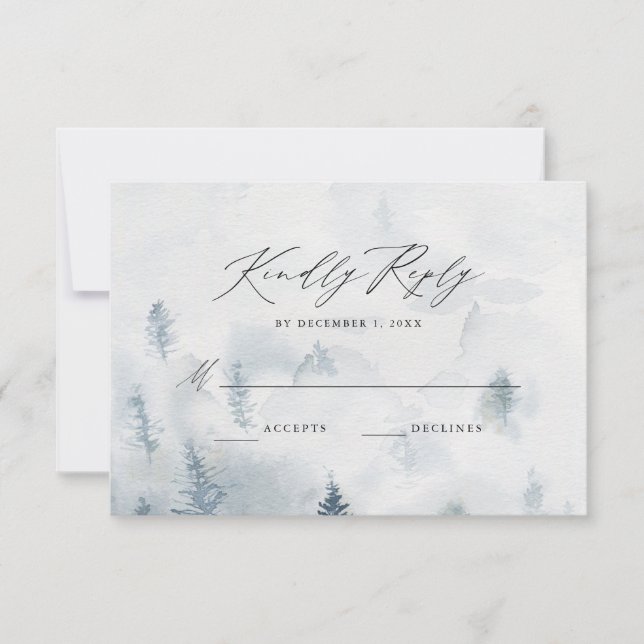 Elegante Tarjeta RSVP de Boda Forestal de Invierno (Anverso)