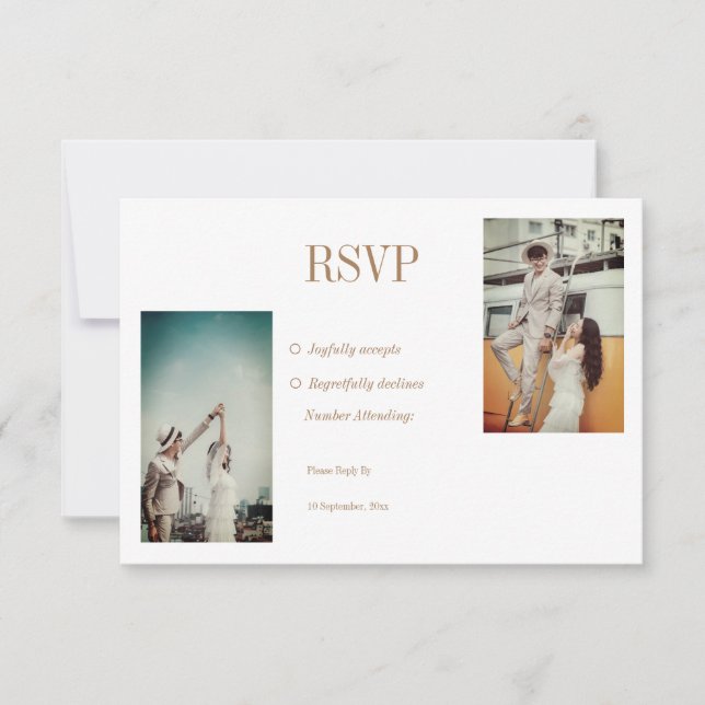 Elegante tarjeta RSVP de boda fotográfica (Anverso)