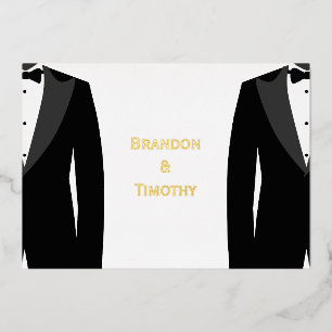 Elegante tarjeta RSVP de boda gay de Relieve metal