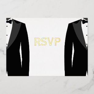 Elegante tarjeta RSVP de boda gay de Relieve metal