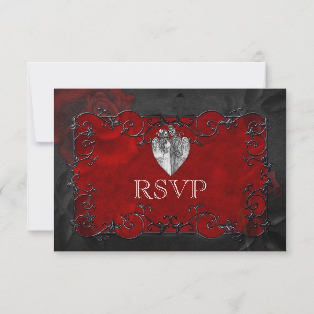 Elegante tarjeta RSVP de boda gótica de halloween (Reverso)