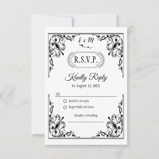 Elegante Tarjeta RSVP de Boda Gótica en Monograma (Anverso)