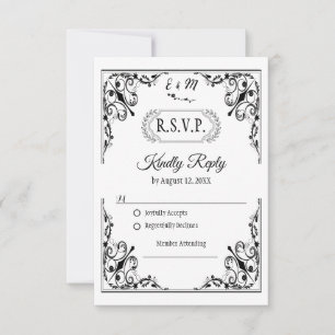 Elegante Tarjeta RSVP de Boda Gótica en Monograma
