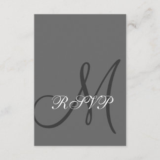 Elegante tarjeta RSVP de Boda Gris con inicial