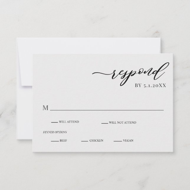 Elegante tarjeta RSVP de Boda Gris Plata Moderna (Anverso)