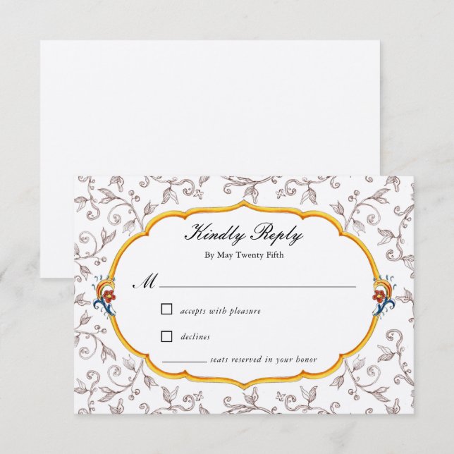 Elegante tarjeta RSVP de boda italiana (Anverso / Reverso)