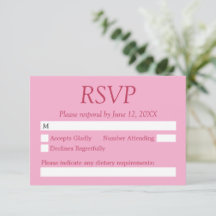 Elegante tarjeta RSVP de boda magenta rosa
