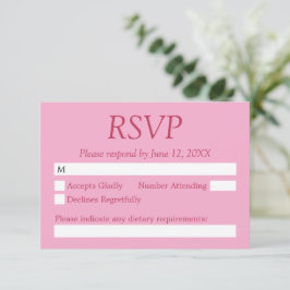 Elegante tarjeta RSVP de boda magenta rosa