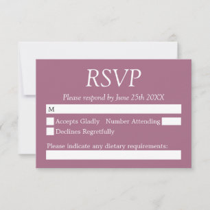 Elegante tarjeta RSVP de boda malva