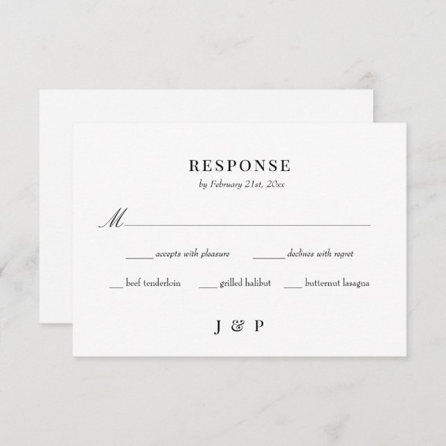 Elegante tarjeta RSVP de boda Minimalista (Anverso / Reverso)