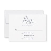 Elegante tarjeta RSVP de Boda Minimalista Azul de
