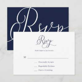 Elegante tarjeta RSVP de Boda Minimalista Azul de 