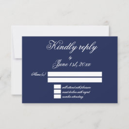 Elegante tarjeta RSVP de Boda Minimalista Azul de 
