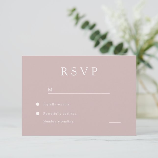 Elegante tarjeta RSVP de boda moderna rosa y turbi (Anverso de pie)