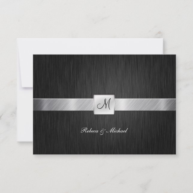 Elegante tarjeta RSVP de boda monográfica (Anverso)