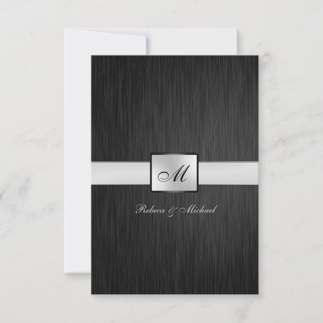 Elegante tarjeta RSVP de boda monográfica (Anverso)