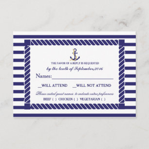 Elegante Tarjeta RSVP de Boda Náutica