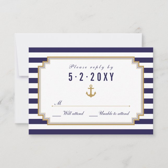 Elegante tarjeta RSVP de Boda Náutica (Anverso)