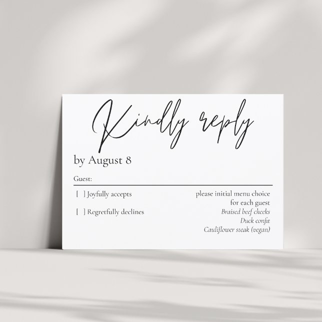Elegante tarjeta RSVP de boda negra moderna (Subido por el creador)