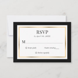 Elegante tarjeta RSVP de Boda Negra y Oro