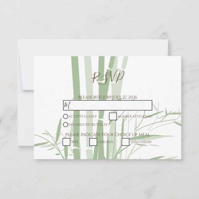 Elegante tarjeta RSVP de Boda Oriental de Bambú (Anverso)