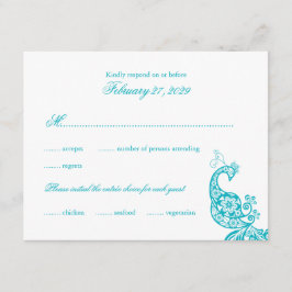 Elegante tarjeta RSVP de boda paisley pavo real az