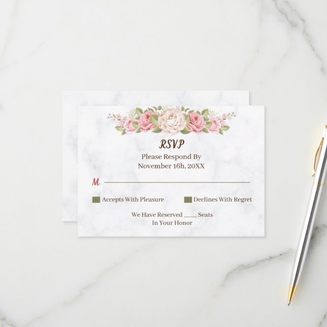 Elegante tarjeta RSVP de boda personalizada de flo (Anverso/Reverso In Situ)