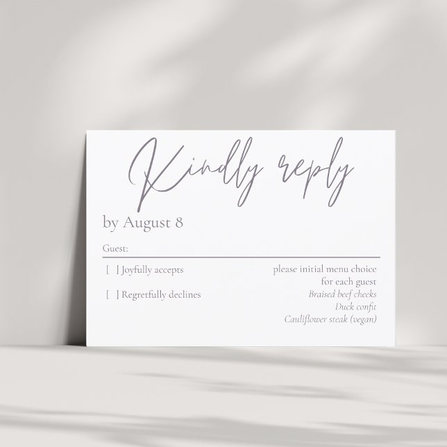 Elegante tarjeta RSVP de boda púrpura oscuro (Subido por el creador)