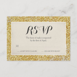 Elegante Tarjeta RSVP de Boda Purpurina de Oro
