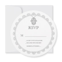 Elegante tarjeta RSVP de boda redonda de Hamsa