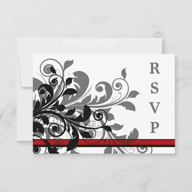 Elegante Tarjeta RSVP de Boda Roja (Anverso)