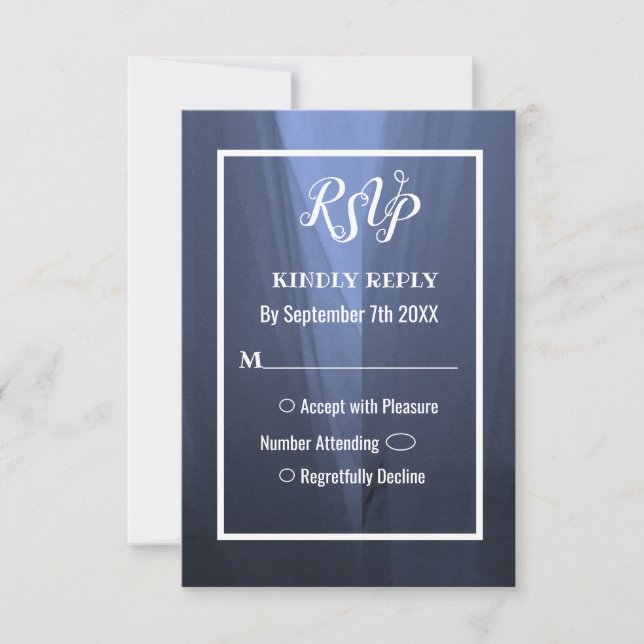 Elegante tarjeta RSVP de Boda Romántica Azul (Anverso)