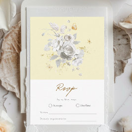 Elegante tarjeta RSVP de boda rosa blanca amarilla