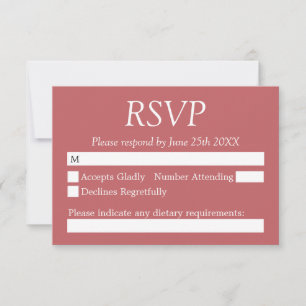Elegante tarjeta RSVP de boda rosa con Rosa duro