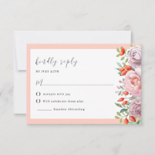 Elegante tarjeta RSVP de boda Rosa de primavera