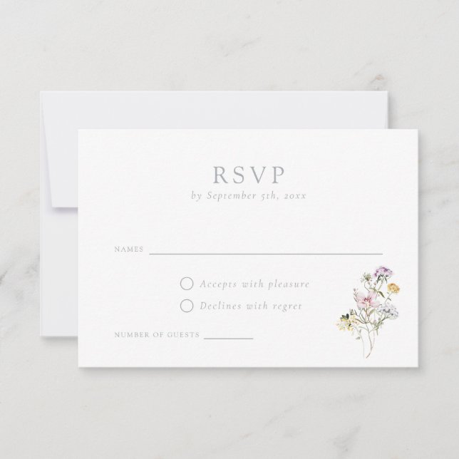 Elegante Tarjeta RSVP de Boda Rubor para Flores Si (Anverso)
