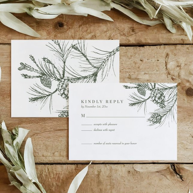 Elegante Tarjeta RSVP de Boda Rústica de Pino de W (Subido por el creador)