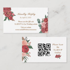 Elegante Tarjeta RSVP de Boda Rústica Floral Roja