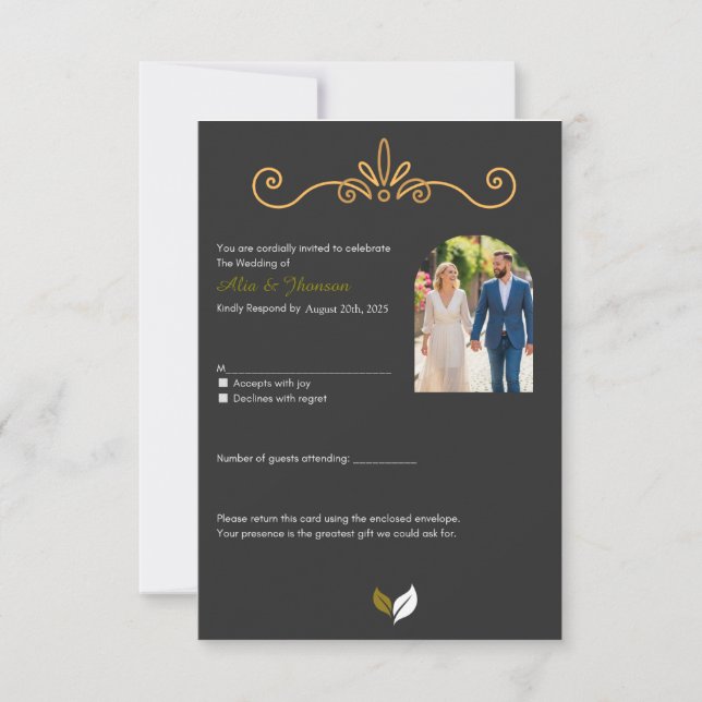 Elegante Tarjeta RSVP de Boda Script (Anverso)