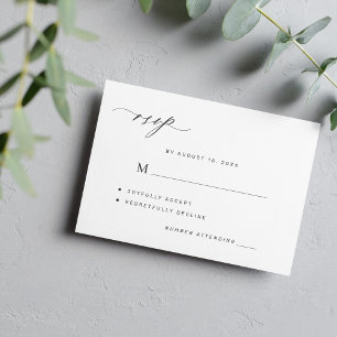 Elegante tarjeta RSVP de boda simple en blanco y n