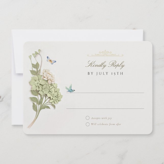 Elegante Tarjeta RSVP de Boda Verde de Hidrangea (Anverso)