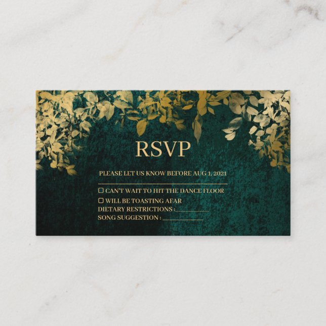 Elegante Tarjeta Rsvp de Boda Verde de Terciopelo  (Anverso)