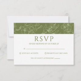 Elegante Tarjeta RSVP de Boda Verde Floral Sage