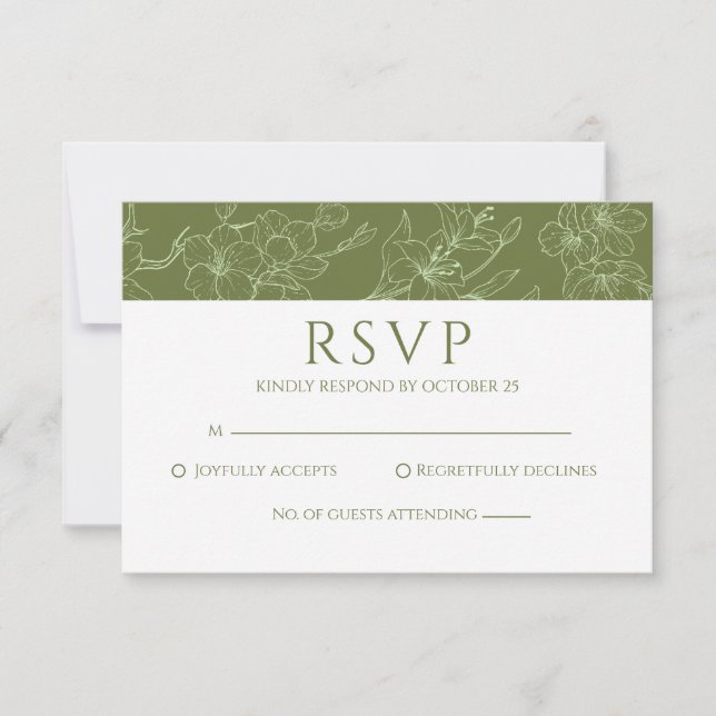 Elegante Tarjeta RSVP de Boda Verde Floral Sage (Anverso)