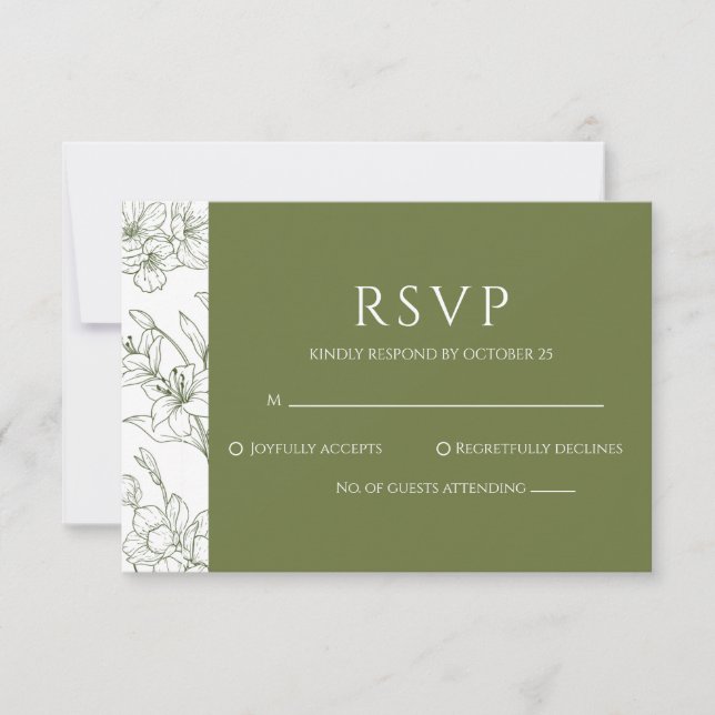 Elegante Tarjeta RSVP de Boda Verde Floral Sage (Anverso)