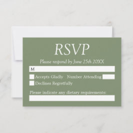 Elegante Tarjeta RSVP de Boda Verde Sage