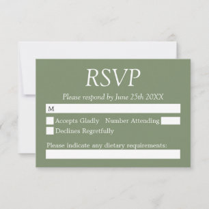 Elegante Tarjeta RSVP de Boda Verde Sage